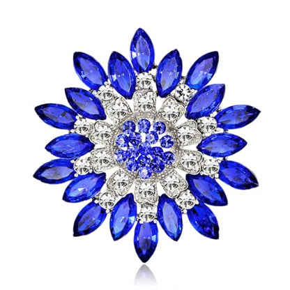 Rhinestone Sunflower Brooch for Women Sparkling Cubic Zirconia Flower Brooch Pin Elegant Large Crystal Floral Lapel Pin Dainty Clothing Hat Bag Accessories Christmas Wedding Bridal Birthday Jewelry - color: Blue1