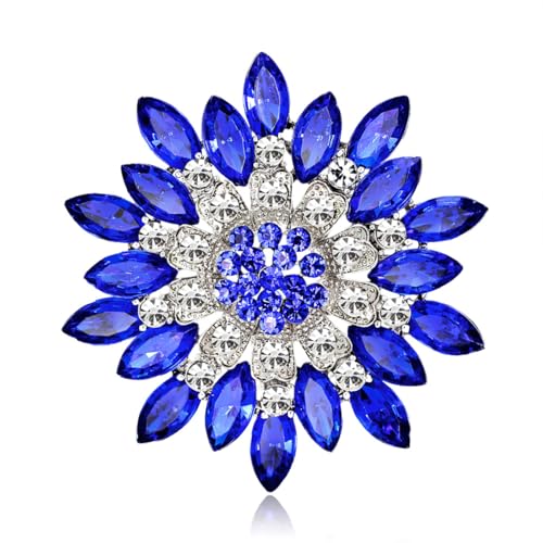 Rhinestone Sunflower Brooch for Women Sparkling Cubic Zirconia Flower Brooch Pin Elegant Large Crystal Floral Lapel Pin Dainty Clothing Hat Bag Accessories Christmas Wedding Bridal Birthday Jewelry - color: Blue1
