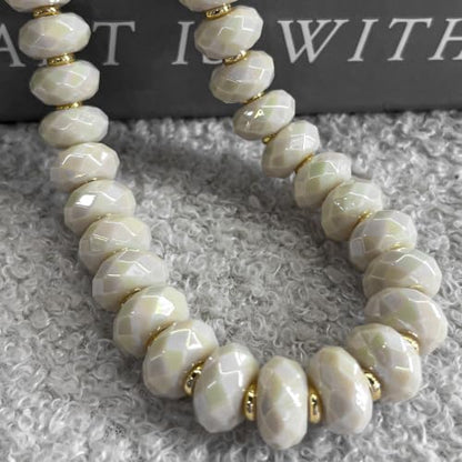 Colorful Chunky Acrylic Beaded Choker Necklaces for Women | Multicolor Faceted Beads, Sturdy Metal Chain, Adjustable Detachable, Lightweight, Summer Boho, Sparkly Statement Jewelry Gift - color: Cream