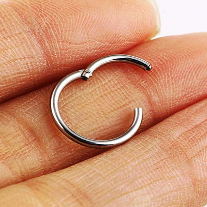 5Pcs 18g Stainless Steel Tiny Sleeper Hoop Earrings for Women Teen Men Septum Hinged Clicker Daith Nose Ring Helix Cartilage Tragus Huggie Cuff Hoops Piercing Set 8mm 10mm - color: 8mm in Silver