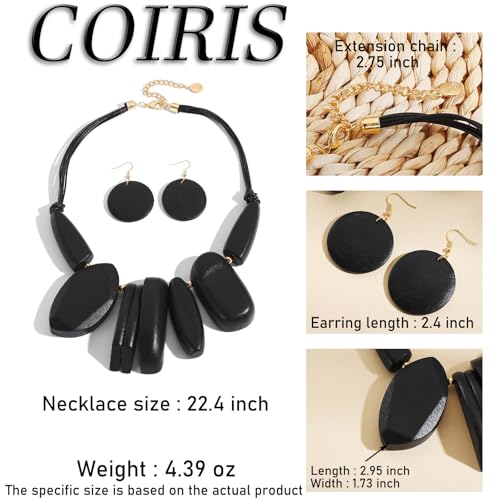 Coiris Chunky Statement Necklace and Earring Sets for Women Boho Wooden Necklaces Earrings Jewelry Set for Women - color: Black
