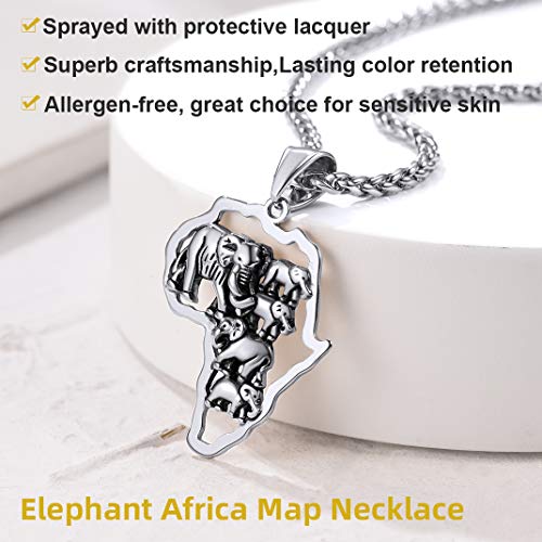 GOLDCHIC JEWELRY Africa Map Necklace for Men, Stainless Steel African Tribal/Egyptian Eye of Horus/I LOVE AFRICA/Elephant Map Hiphop Jewelry Unisex with 22'+2'Adjustable Chain - color: Elephant - Stainless Steel, style: No Customization