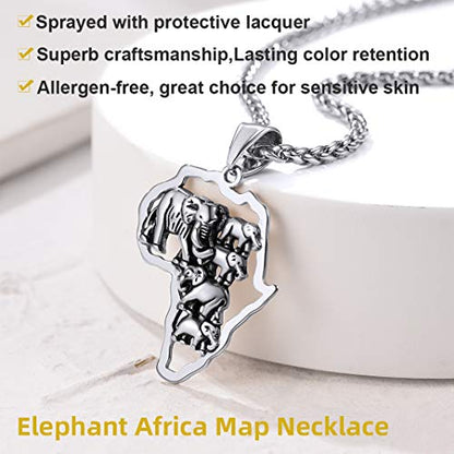 GOLDCHIC JEWELRY Africa Map Necklace for Men, Stainless Steel African Tribal/Egyptian Eye of Horus/I LOVE AFRICA/Elephant Map Hiphop Jewelry Unisex with 22'+2'Adjustable Chain - color: Elephant - Stainless Steel, style: No Customization