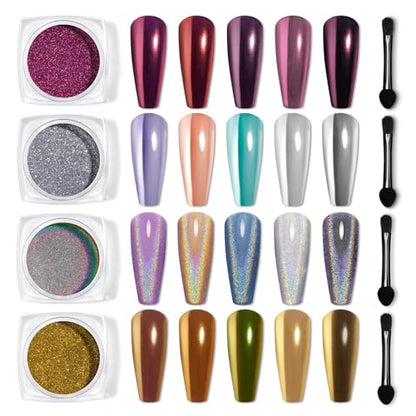 Beetles Chrome Nail Art Glitter 4 Colors Metallic Mirror Effect | Gold Silver Pink Pigment and Holographic Chrome Powder Diy Nail Art Manicure 0.5g/Jar - color: Mirror of Soul