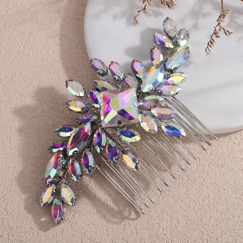 Square Rhinestone Hair Comb Silver Gold Rhinestone Wedding Headpiece Handmade Crystal Bridal Hair Comb Bridal Hairpiece for Brides Bridesmaid (Ab) - color: Ab