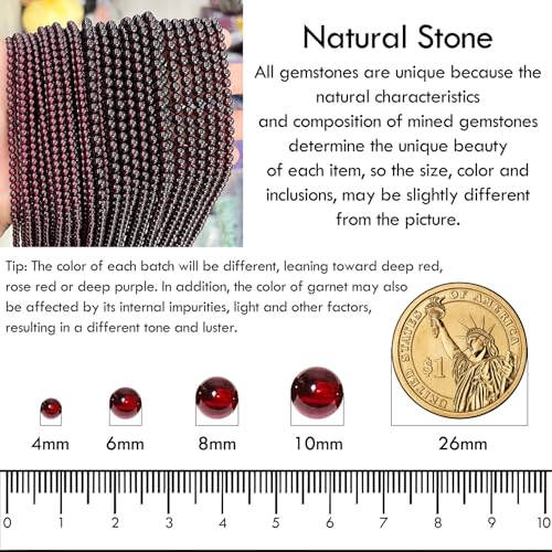 Simple 4mm Gemstones and Crystals Choker Necklace Unisex 16"-18" | Necklaces for Women Men, Adjustable, 40-45 cm Chain Length, Handmade, Spiritual Gemstones, Positive Energy, Daily Wear - style: Garnet