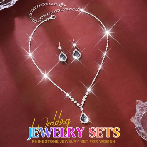 Unicra Bride Crystal Necklace Earrings Set Bridal Wedding Jewelry Sets Rhinestone Choker Necklace Prom Costume Jewelry Set for Women and Brides - color: Black