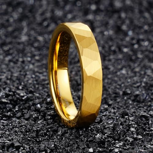 2/4/6/8mm Black/silver/gold Tungsten Rings for Men Womens Couple Fashion Jewelry Promise Engagement Wedding Band Hammered Inner ring inlaid with olive wood Carbide Polished Edge Comfort Fit - color: 4MM golden