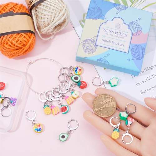 SUNNYCLUE 1 Box 40Pcs Stitch Markers Locking Crocheting Markers Knitting Fruit Polymer Clay Beads Removable Clip on Charm Leverback Clasps Crochet Stitch Marker for Yarns Knit Crocheting Sewing Adult - color: 40pcs Fruit Clay Beads Stitch Markers With Upg