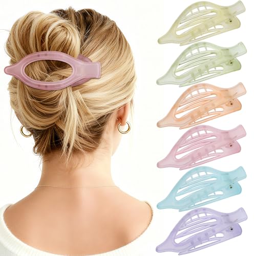 Flat Hair Clips for Women - 6 PCS French Flat Claw Clips Medium Hair Clips for Girls Large Hair Claw Clips for Thick or Thin Hair Strong Hold No Slip Hair Accessories for women (Ice Cream) - color: Ice Cream