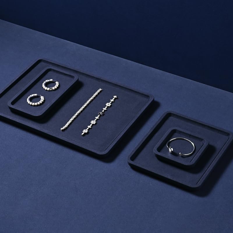 Microfiber Jewelry Trays Stackable Ring Earring Bracelet Necklace Bangle Watch Display Tray Drawer Organizer 7.87 * 7.08 * 0.59inch (Blue - color: Blue, size: 18*20cm Tray