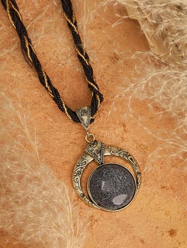 MINACHI Multilayer Beads Chain Necklace, Turquoise-Toned Stone Pendant, Vintage Hippie Retro Bohemia Style, Fashion Jewelry for Women - style: Necklace NEC.002
