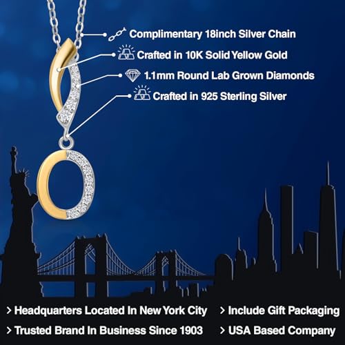 Gem Stone King Initial Pendant Necklace Letter A to Z Alphabet | 10K Yellow Gold and 925 Sterling Silver | White Lab Grown Diamond | Gift Women Mother's Day Wife Mom Girlfriend Anniversary Birthday | - style: Initial O
