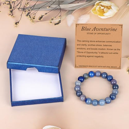LPBeads Handmade Natural Gemstone Stretch Elastic Bracelet Healing Crystal Round Stone Beads Jewelry Gifts for Women Men - color: Blue Aventurine, size: 10mm