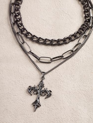 Sacina Gothic Layered Cross Choker Necklace, Goth Emo Grunge Necklace, Goth Jewelry, Halloween Christmas Jewelry Gift - color: Black