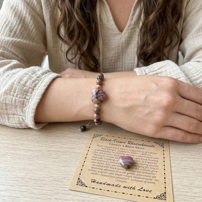 Heart Crystal Bracelet,Natural Gemstone Healing Bead Bracelet | Handmade Jewelry Gifts for Women Men,Graduation Gift for Her - color: Black Line Red Patterned Bracelet