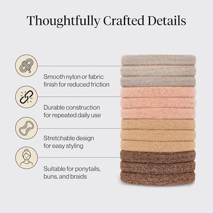 Kitsch Elastic Hair Ties No Damage | Stretchable Hair Bands - Neutral 12pcs | Strong All-Day Hold Hair, Rubber Bands For Hair, Ponytail Holders | Hair Accessories for Everyday Use - color: Neutral (Pack of 12)