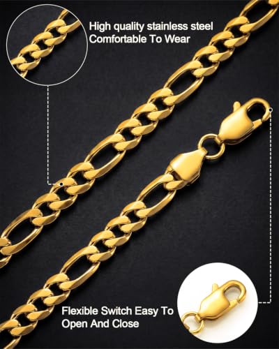 Stainless Steel 5 mm Figaro Link Chain Bracelet (6.5-8 Inches) | Diamond-Cut Figaro Chain Bracelet 5 mm for Men and Women 18K Gold & Silver - size: 18K Gold One Size