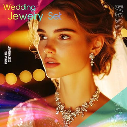 Aukmla Rhinestones Bridal Wedding Jewelry Set Choker Necklaces Earrings Bracelet Sets Prom Jewelry for Women and Brides - color: Silver