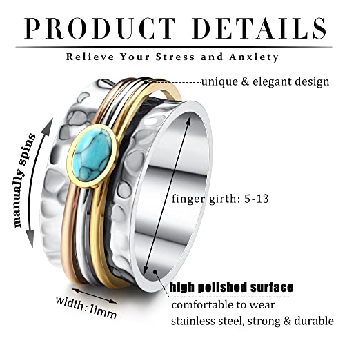 Magitaco Stainless Steel Spinner Rings Fidget Band Rings Moon Star Flower Butterfly Anxiety Rings for Women Men - color: Green Gem