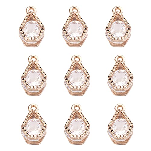 Beadthoven 100pcs Cubic Zirconia Alloy Charms Light Gold Lamp Shaped Crystal CZ Stone Pendants for DIY Jewelry Making Choker Necklace Tiny Dangle Earrings Accessories - color: Light Gold-Lamp Shap