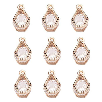 Beadthoven 100pcs Cubic Zirconia Alloy Charms Light Gold Lamp Shaped Crystal CZ Stone Pendants for DIY Jewelry Making Choker Necklace Tiny Dangle Earrings Accessories - color: Light Gold-Lamp Shap