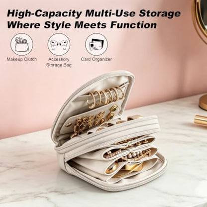 Travel Jewelry Case,2-Layer Jewelry Organizer,Gifts for Women Bride,travel jewelry box,travel jewelry pouch for Rings Earrings Necklaces Bracelets - Cream White