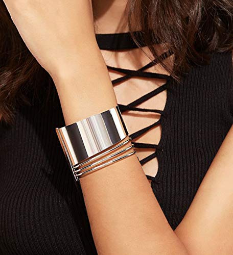 RIOSO 4 Pcs Cuff Bangle Bracelet for Women Open Wide Wire Bracelets Wrist Cuff Wrap Bracelet - color: Silver