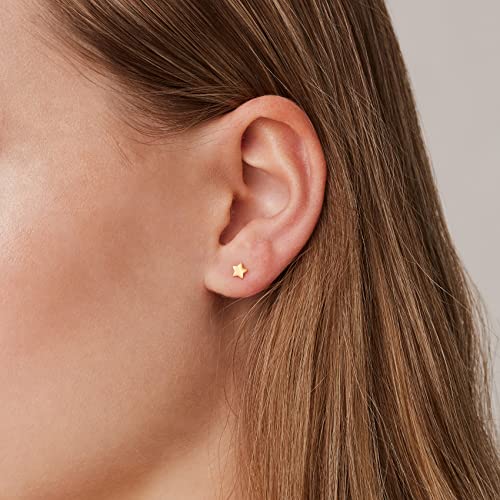 PAVOI 14K Gold Plated Dainty Stud Earrings for Women, Small Piercing Studs | Hypoallergenic Earrings with 925 Sterling Silver Posts - Bar, Dot, Heart, Triangle, Star & Cat Stud Earrings - style: Star