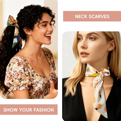 ZXZH 6 Pack Fashion Scarves for Women, Versatile Boho Head Scarf | Satin Scarf for Hair, Neck, Wrist, and Purse Accessories - color: Mixed Fruit Pattern