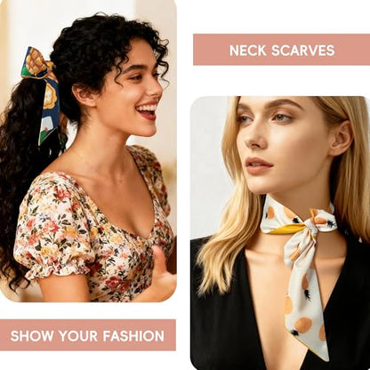 ZXZH 6 Pack Fashion Scarves for Women, Versatile Boho Head Scarf | Satin Scarf for Hair, Neck, Wrist, and Purse Accessories - color: Mixed Fruit Pattern