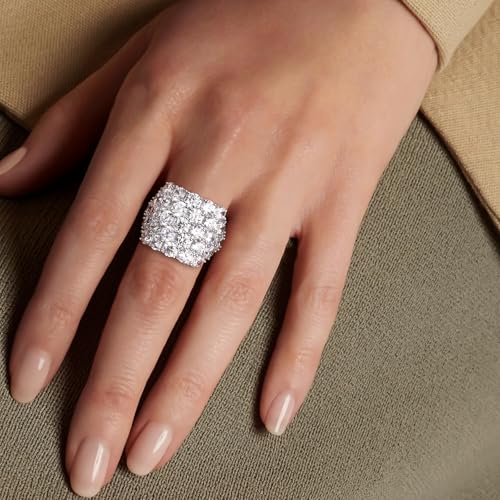 925 Sterling Silver Pave Birthstone Chunky Statement Rings for Women Men | 14K Gold Plated/Silver Large Dome Ring Birthday Cocktail Jewelry,Size 6 to 10(with Gift Box) - color: 04-Cubic Zirconia-Apr.