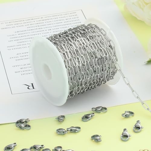 Kyutong 16.4 Feet Stainless Steel Paperclip Chain Links for Jewelry Making | 3MM Paper clip Necklace Chains Bulk for DIY Craft Bracelet Ankle Finding Jewelry Supplies - color: 3mm Paperclip Silver