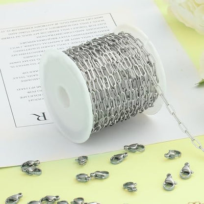 Kyutong 16.4 Feet Stainless Steel Paperclip Chain Links for Jewelry Making | 3MM Paper clip Necklace Chains Bulk for DIY Craft Bracelet Ankle Finding Jewelry Supplies - color: 3mm Paperclip Silver