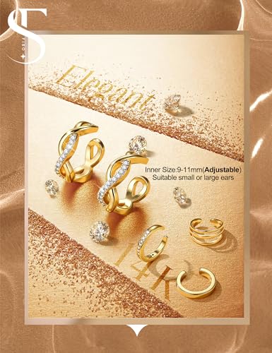 𝟒 𝐏𝐚𝐢𝐫𝐬 Ear Cuffs Non Piercing - 14K Gold Plated Ear Cuff Earrings for Women Trendy Ear Cuff for Non Pierced Ears Clip On Carrtilage Earring Lightweight Adjustable Fake Earrings Set - style: 14K Gold Plated-Twist