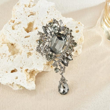 YOQUCOL Retro Austrian Crystal Big Brooch Pin for Women Large Flower Shape Brooches Lapel Pins for Sweater,Coat Dress Accessories - color: B-Black