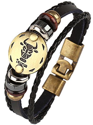 Punk Alloy Leather Bracelet for Constellation Braided Rope Bracelet Bangle - style: Taurus