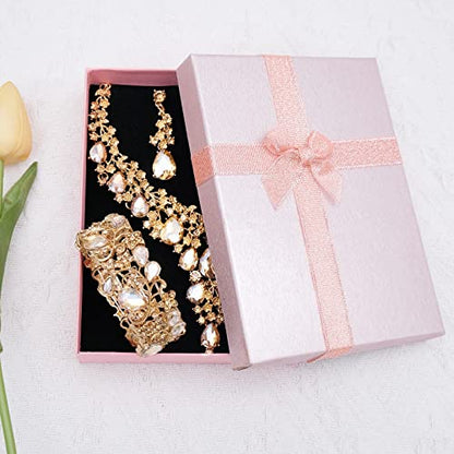CSY Elegant Crystal Costume Jewelry Sets Flower Bridal Necklace Earrings Stretch Bangle Set for Bride Bridesmaid Wedding Dress Accessories - color: champagne gold