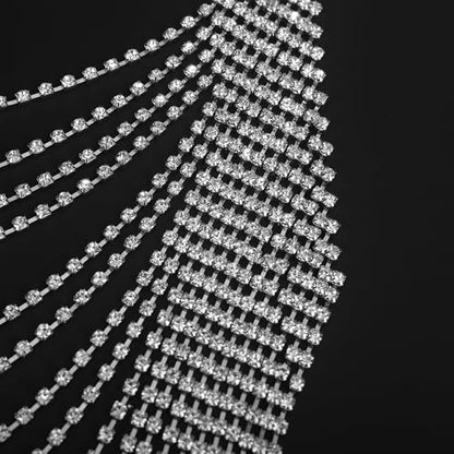 Full Rhinestone Body Chain Crystal Crossover Bra Body Chain Necklace Boho Multilay Costume Chest Chain Beach Sexy Bikini Nightclub Body Chain Party Rave Accessories for Women - color: Silver