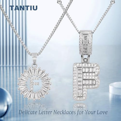 14K Gold Plated Alphabet Necklace Cubic Zirconia Letter Pendant, Personalized Name Jewelry Gift for Women, Customizable A-Z, Birthday/Mothers Day Gifts for Womens - color: White Gold, style: Style-F