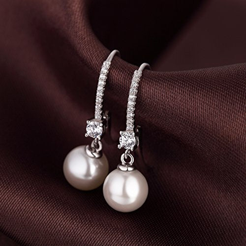 Jiamiaoi Pearl Dangle Earrings 925 Sterling Silver Pearl Earrings for Women 10mm White/Black Pearls - color: A1-White-8mm Pearl
