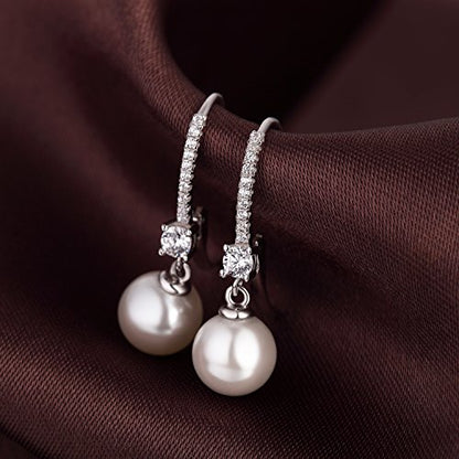 Jiamiaoi Pearl Dangle Earrings 925 Sterling Silver Pearl Earrings for Women 10mm White/Black Pearls - color: A1-White-8mm Pearl