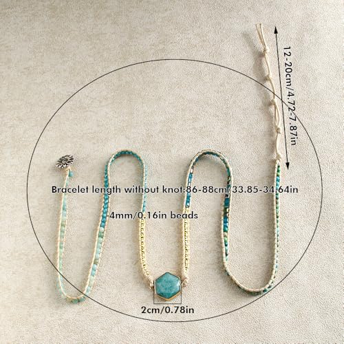 Handmade Boho Wrap Bracelets Natural Turquoise Crystal Stone Variety Beaded Strand Bracelet - color: Amazonite