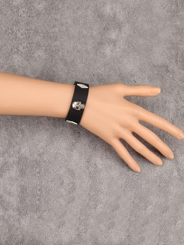 Jeilwiy Punk Leather Wristbands for Men Bracelets Handmade Wide Cuff Bangle Braided Jewelry Black Brown Adjustable - Punk Father's Gifts - color: Gothic Bracelet Black