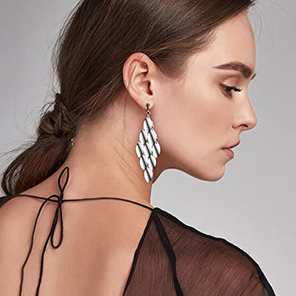 Hicarer 12 Pairs Clip on Earrings Dangle Drop Dangle Earrings Set Bohemian Tassel Pendant Plated Ear Non Piercing for Women Jewelry Gifts Wedding Party - color: Silver