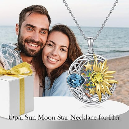 AOBOCO 925 Sterling Silver Moon Sun Star Necklace Celtic Jewelry for Women Girls - color: Silver&Gold&Orange&Purple