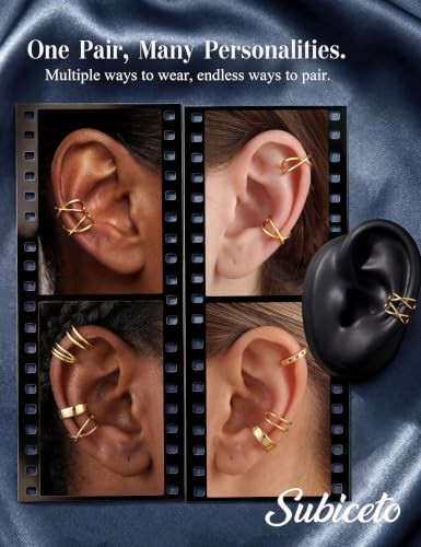 Subiceto 925 Sterling Silver Ear Cuffs Non Piercing - Adjustable Hypoallergenic 14K Gold Plated Clip On Earrings for Women Cubic Zirconia Silver Ear Cuff Helix Cartilage Fake Piercing - color: 09 Cross Gold Tone