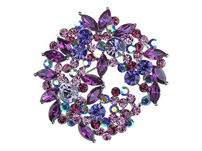 Alilang Violet Lavender Purple Crystal Rhinestone Floral Wreath Brooch Pin - color: purple