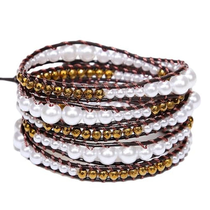Boho Wrap Bead Bracelet for Women - Handmade Adjustable Natural Stone Beaded Bracelets Yoga Healing Bracelet Bangle Hippie Jewelry - color: Imitation Pearl