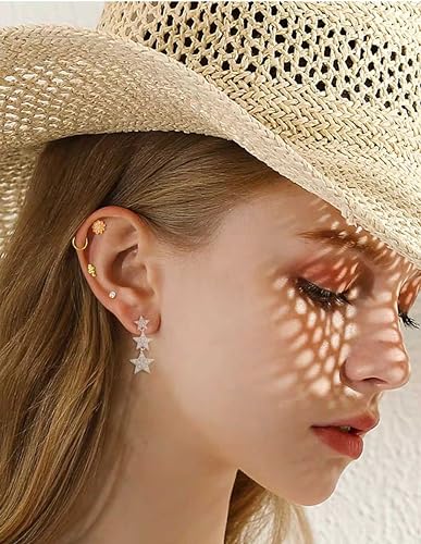 Akeoqi 25Pcs 16G Cartilage Earrings Stud for Women Men Stainless Steel Helix Conch Hoops CZ Opal Flower Butterfly Moon Lighting Snake Bee Forward Rook Tragus Flat Screw Back Piercings Jewelry
